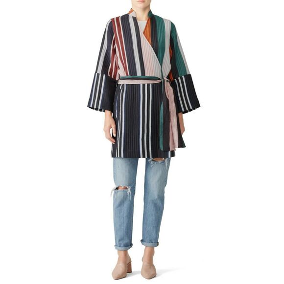 APIECE APART Boro striped colorblock quilted wrap jacket kimono stripe mixto 6 - Picture 3 of 11